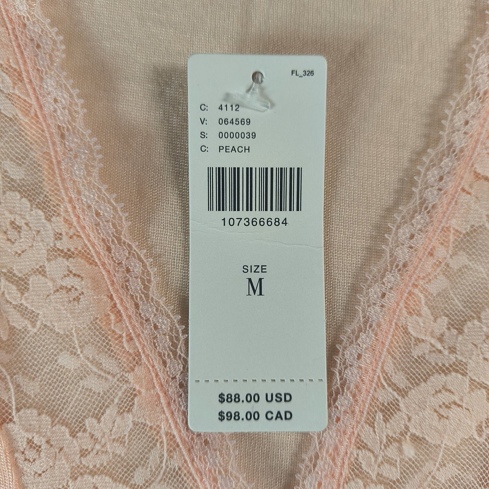 Anthropologie Laced V Neck Tee Peach Lace Trim Lyocell Stretch Top NWT Medium - Picture 6 of 8